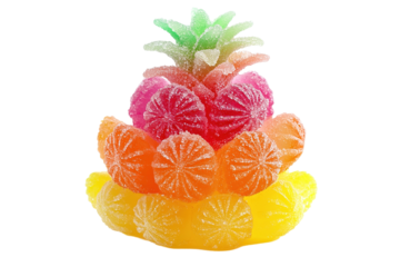 A colorful pineapple made of candy , isolated on white background