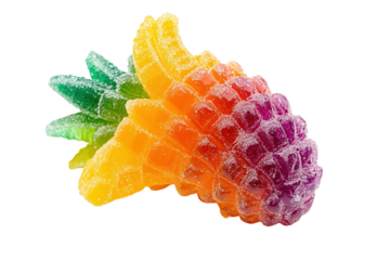 A colorful pineapple made of candy , isolated on white background
