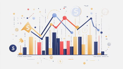 Abstract business man stands on the peak of success amid tall, innovative Smart city and graphs with statistics to analyze business potential and predict future developments in company growth.
