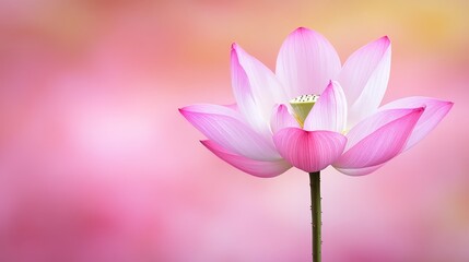 Fototapeta premium A beautiful pink lotus flower stands gracefully against a soft, blurred background.