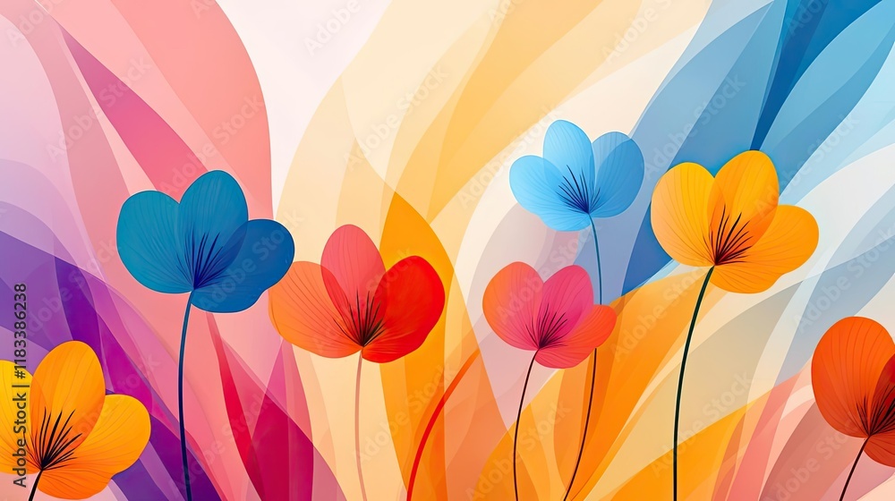 Poster scenery abstract background idea. vibrant abstract floral design with colorful flowers and dynamic f