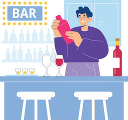 Bartender illustration for bar services and cocktail preparation, showcasing expert skills.