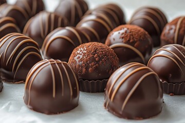 Obraz premium Assorted chocolate truffles on a white ceramic plate