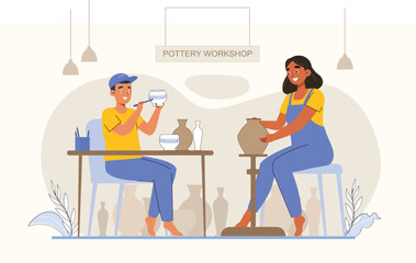 Creative pottery workshop illustration for art enthusiasts, emphasizing hands-on creativity.