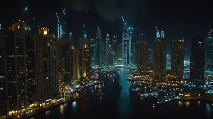Fireworks over Dubai Marina during the shopping festival, providing ample copy space for text