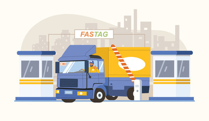 Fastag toll station illustration for efficient transportation and seamless toll collection.