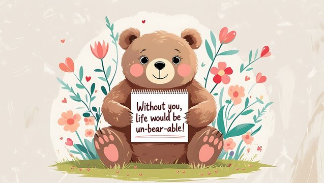 Adorable Bear Holding Sign Life Would Be Unbearable Without You