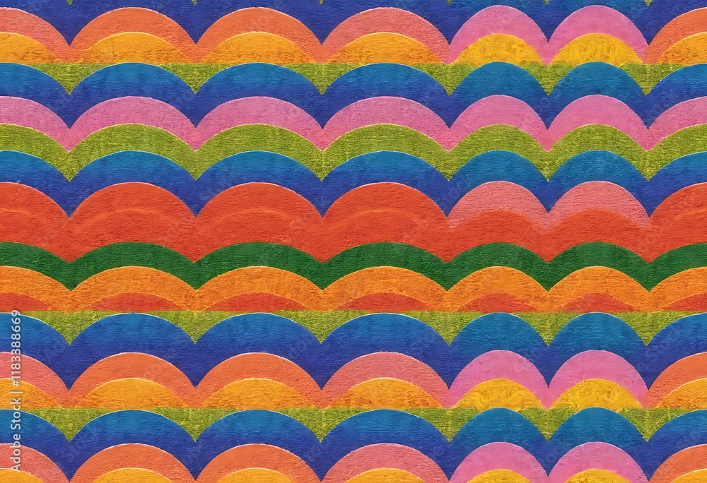 Poster vibrant rainbow wave pattern design for fabric or wallpaper. this captivating repeating pattern show