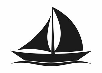 black and white silhouette, sailing ship, stylized waves, minimalist design, nautical icon, smooth curves, symmetrical composition, vector graphic style, simple shapes, maritime theme, contrast, clean
