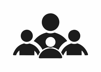 minimalist icon, group of people, black silhouettes, white background, abstract representation, teamwork concept, leadership symbol, simplified human figures, geometric shapes, clean design, corporate