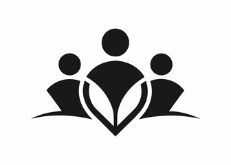 minimalist icon, group of people, black silhouettes, white background, abstract representation, teamwork concept, leadership symbol, simplified human figures, geometric shapes, clean design, corporate