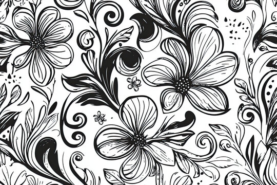 Seamless pattern of hand-drawn doodles in black on a white background