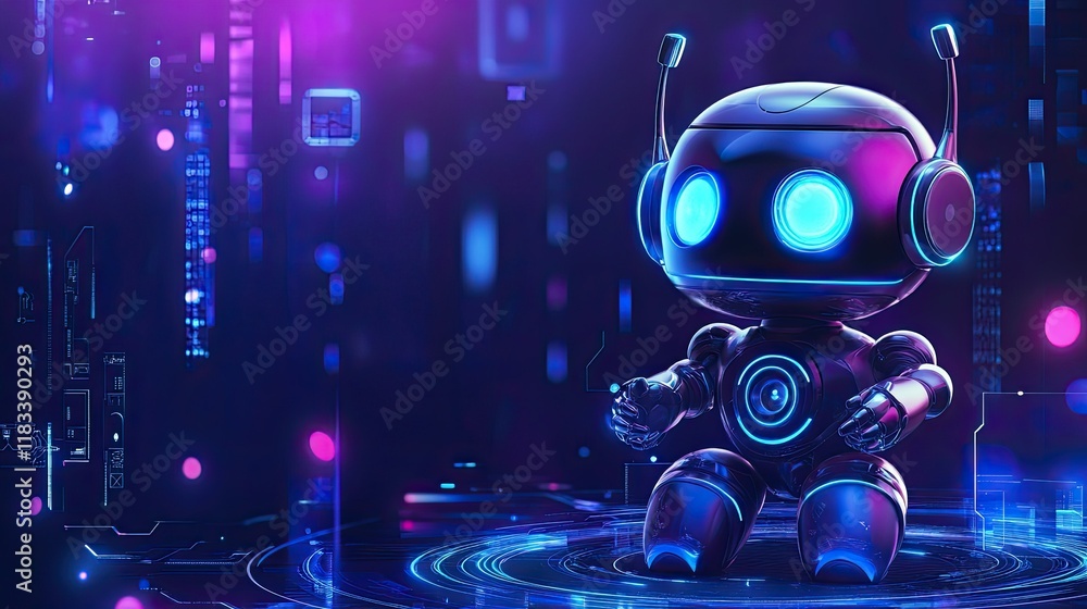 Poster high-tech robots displayed with advanced ai interfaces at an international exhibition, no copy space