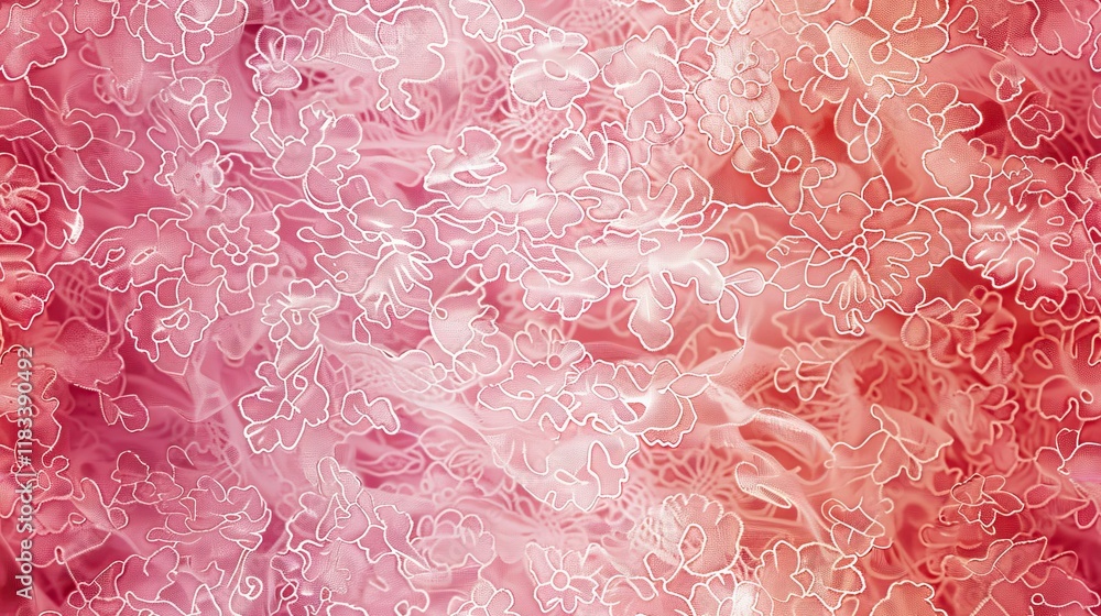 Poster design a digital paper with a lace pattern that transitions through various shades of pink, creating