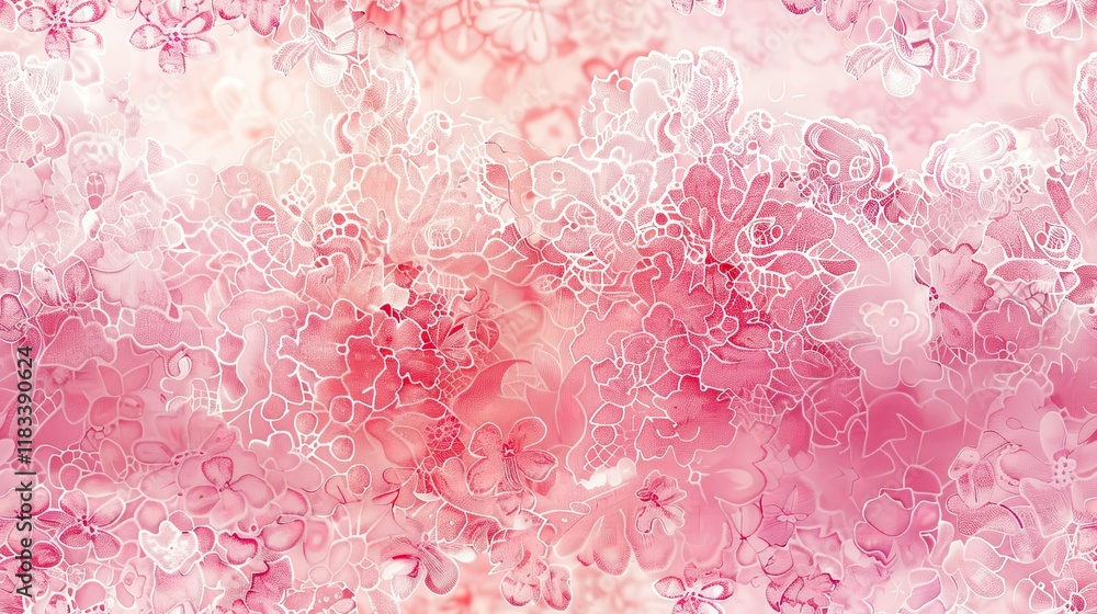 Poster design a digital paper with a lace pattern that transitions through various shades of pink, creating