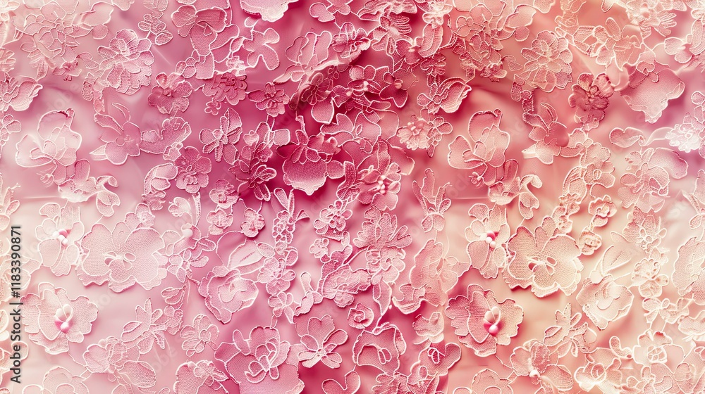 Poster design a digital paper with a lace pattern that transitions through various shades of pink, creating