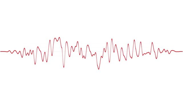 Audio red radio wave digital frequency on white background. Audio waveform spectrum animation. Abstract wave lines loop
