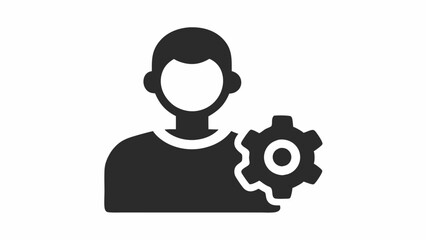 Simple black icon, human silhouette, gear symbol, user settings concept, minimalist design, high contrast, flat graphic, profile management illustration, system configuration pictogram, black and whit