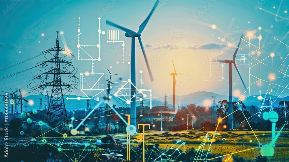 Aufkleber engineers working on energy transition projects, integrating renewable energy sources into the grid