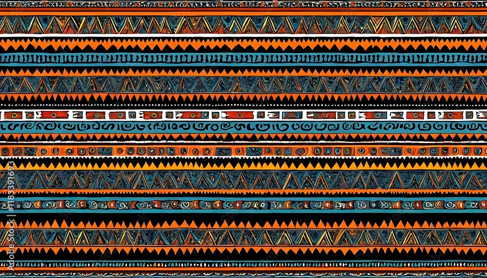 Poster vibrant tribal pattern seamless design for textiles. this image showcases a captivating repeating tr