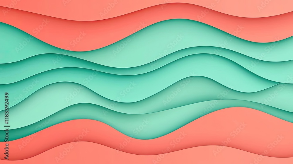 Poster layer abstract background concept. a vibrant abstract wavy background in coral and teal colors for c