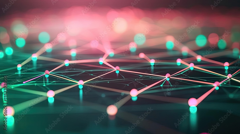 Poster matrix abstract background concept. abstract digital network connections with glowing nodes in vibra