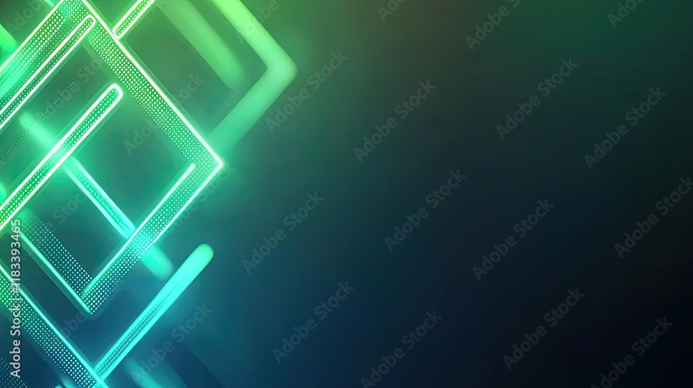 Poster matrix abstract background concept. abstract green glowing lines forming geometric shapes on a dark 