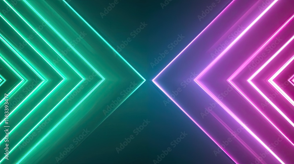 Poster matrix abstract background concept. vibrant neon lines in green and pink creating a modern abstract 