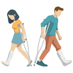 Fototapeta premium Man and Woman Walking on Crutches.