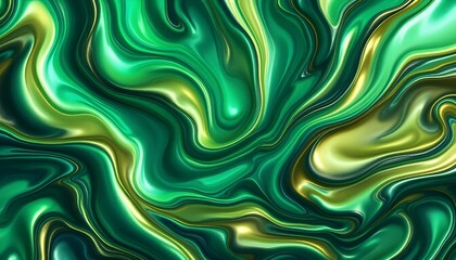 An abstract backdrop displaying flowing green and gold liquids with touches of blue, resulting in a lively and dynamic visual effect