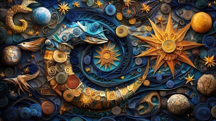 Obraz premium Quilled paper art with zodiac symbols