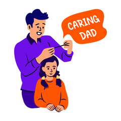 Caring dad braiding daughter hair, flat sticker