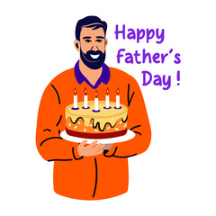 Obraz premium Dad cake with happy fathers day text, flat sticker