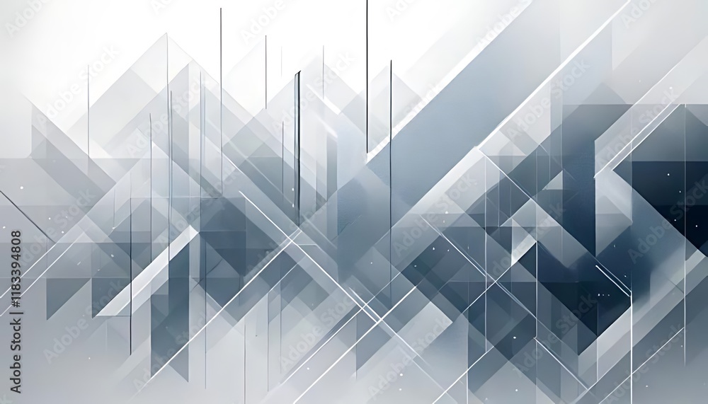 Aufkleber digital artwork features sharp, diagonal lines and overlapping geometric shapes, gray tones.