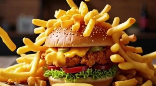 Crispy French Fries Cascading Towards a Tempting Zinger Burger