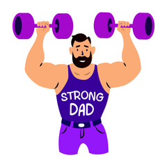 Strong dad doing weightlifting exercise, flat sticker