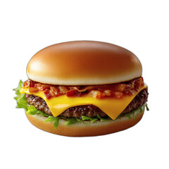 Classic cheeseburger isolated on white transparent background