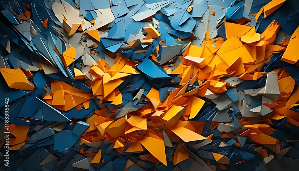 Aufkleber fragmented shapes create a chaotic abstract composition, bold and colorful.