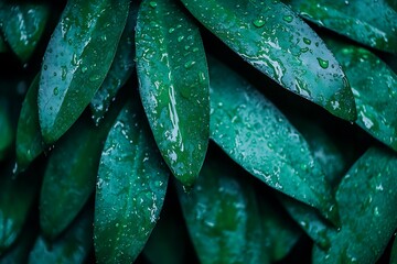 Obraz premium Green leaves with drops of water. Natural background. Close-up.
