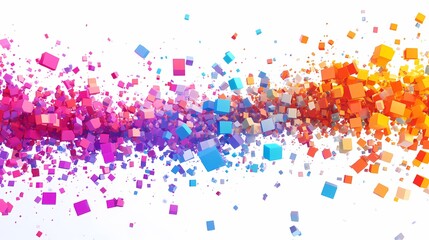 Vibrant Abstract Background of Colorful 3D Cubes Creating a Dynamic Flowing Effect with Bright Hues of Pink, Blue, Orange, and Purple in a Modern Artistic Design