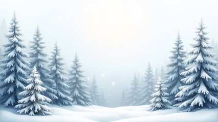 Naklejka premium A seamless pattern of snow-covered pine trees against a frosty winter sky. Delicate details and soft gradients evoke a tranquil forest scene, ideal for seasonal home textiles and products