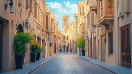 Fototapeta premium Al Fahidi Historical District with traditional Emirati architecture,
