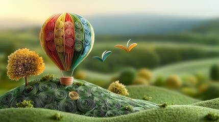 Fototapeta premium Quilled paper hot air balloon