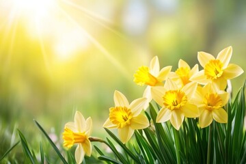 Obraz premium Spring background daffodils outdoors sunlight.