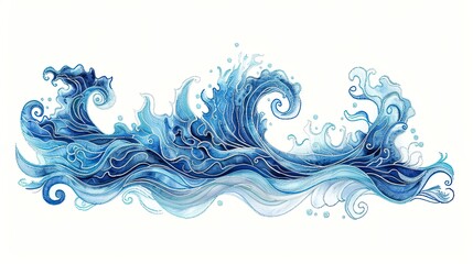hand embroidery design, swirling ocean theme, on white background 