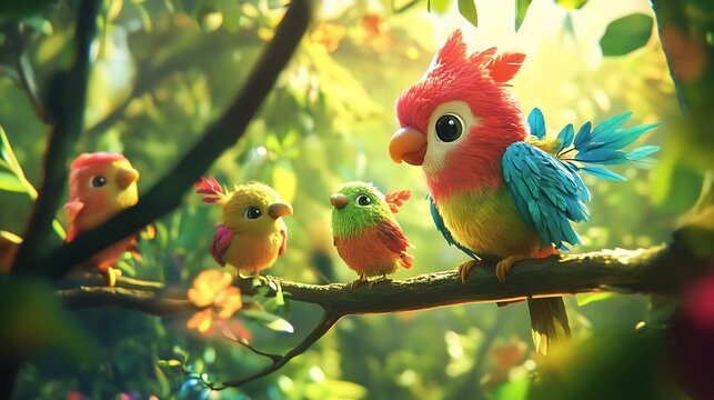 Colorful fantasy animals in a lively children's animation