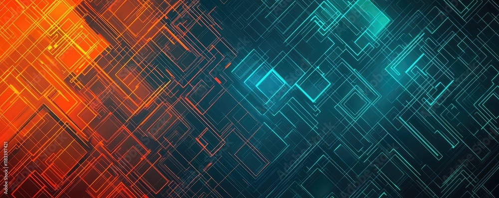 Aufkleber matrix abstract background concept. vibrant geometric patterns in blue and orange create a modern di