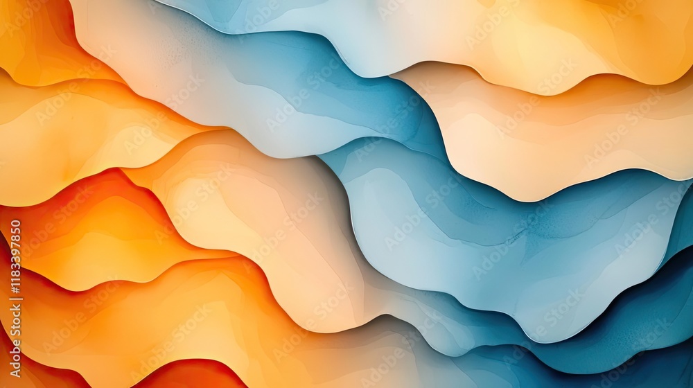 Poster watercolor abstract background idea. abstract waves in orange and blue create a modern and vibrant b