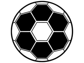 soccer ball, simple black and white illustration, geometric pattern, hexagons and pentagons, iconic sports equipment, minimalist design, clean lines, spherical shape, classic football, vector graphic 