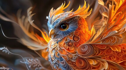 Obraz premium Quilled paper owl with detailed feathers